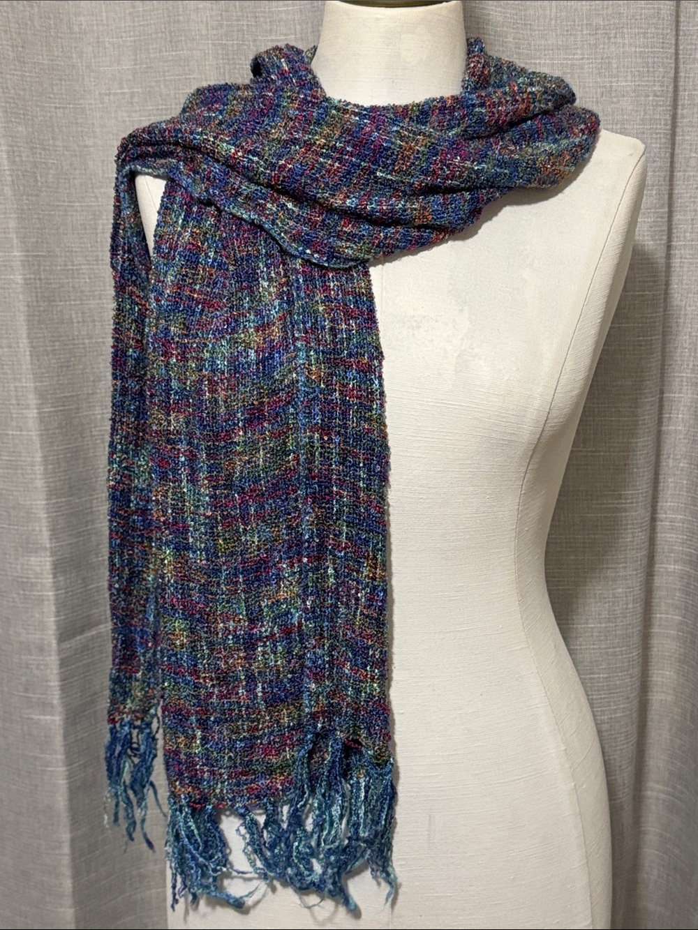 Made in Ireland Lightweight Scarf-EUC-Brightly Colored Plaid-Blue Tones-Silky - Picture 2 of 14